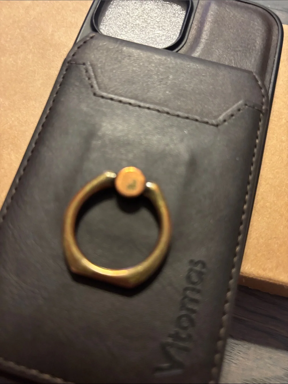 3/$20 - Vitomas Brown Leather Wallet Ring iPhone 15 Case